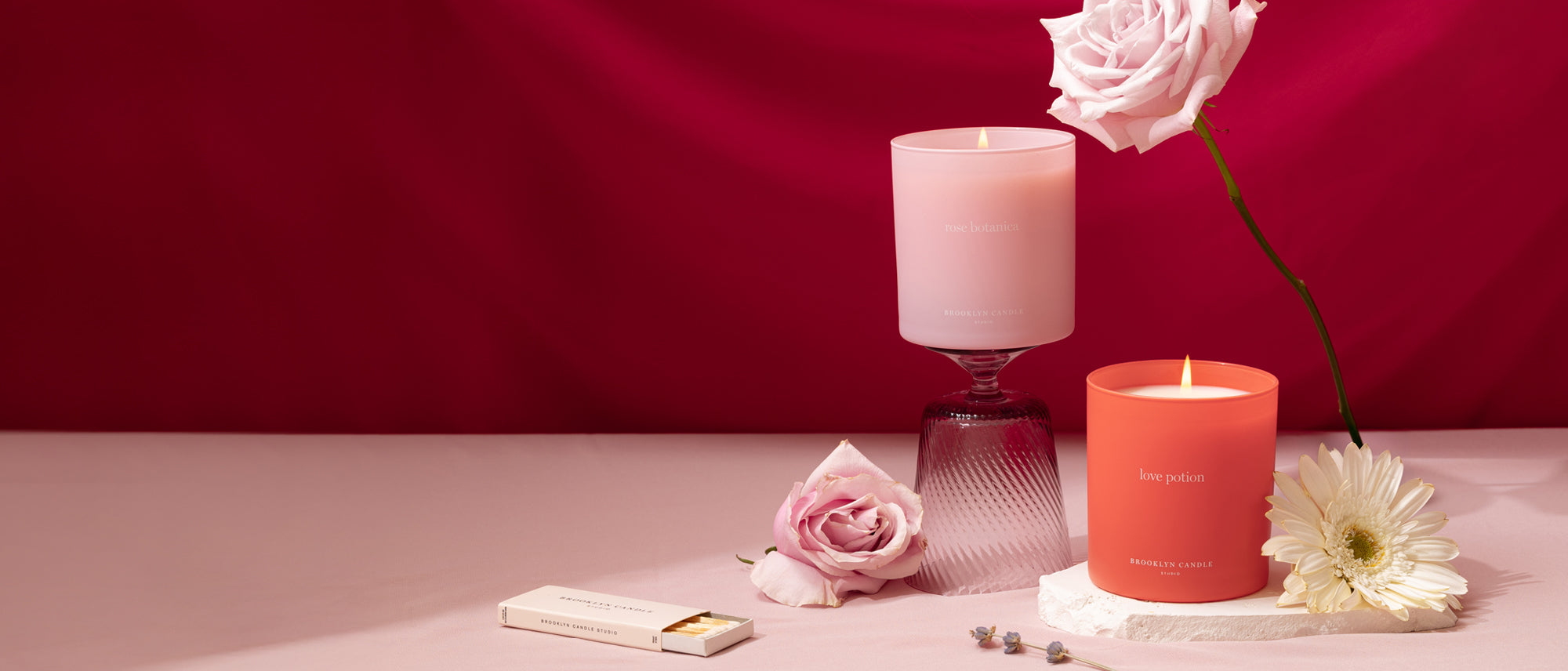 Rose Botanica Pink Candle and Love Potion Red Candle Brooklyn Candle Studio