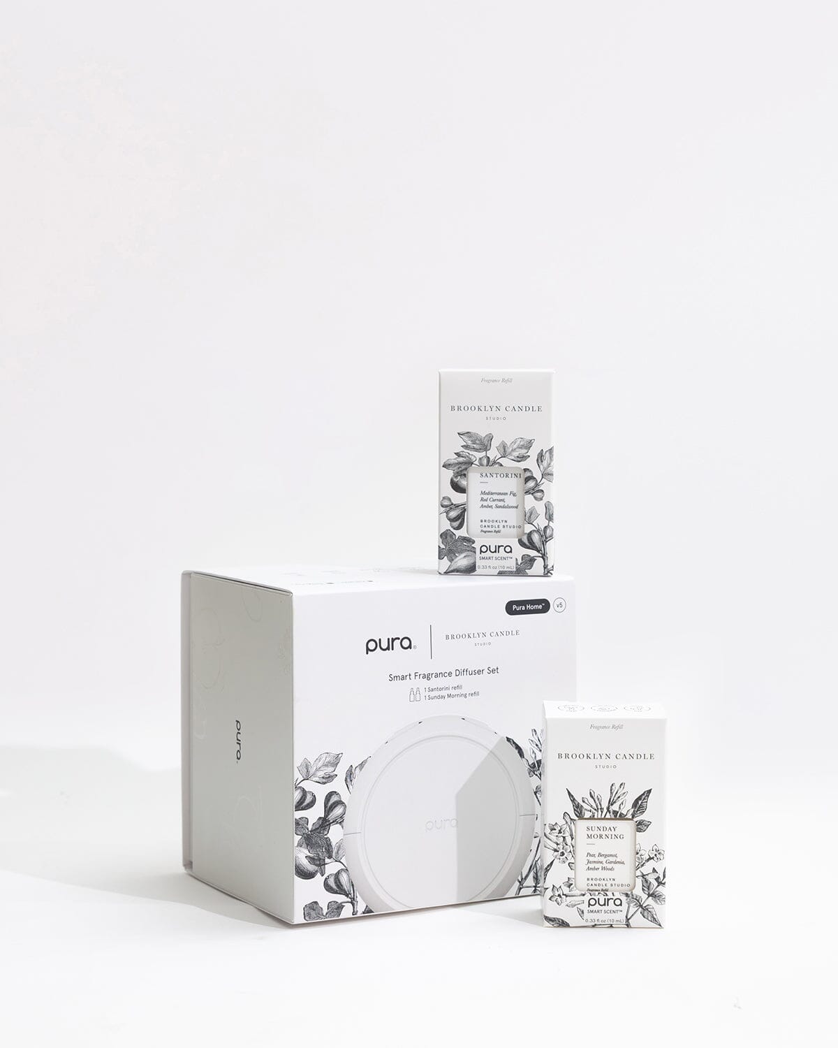 Pura Home Smart Fragrance Diffuser Kit - Santorini + Sunday Morning Pura Pura x Brooklyn Candle Studio