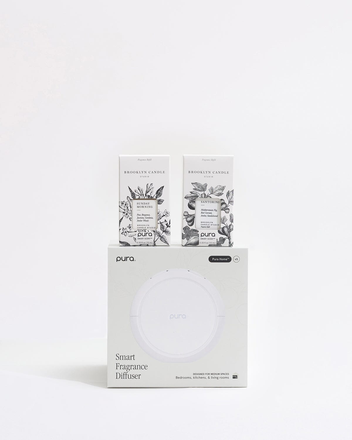 Pura Home Smart Fragrance Diffuser Kit - Santorini + Sunday Morning Pura Pura x Brooklyn Candle Studio