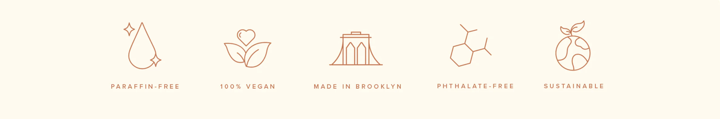 Brooklyn Candle Studio - web icons - Paraffin free - 100 percent vegan - made in brooklyn - phthalate free - sustainable