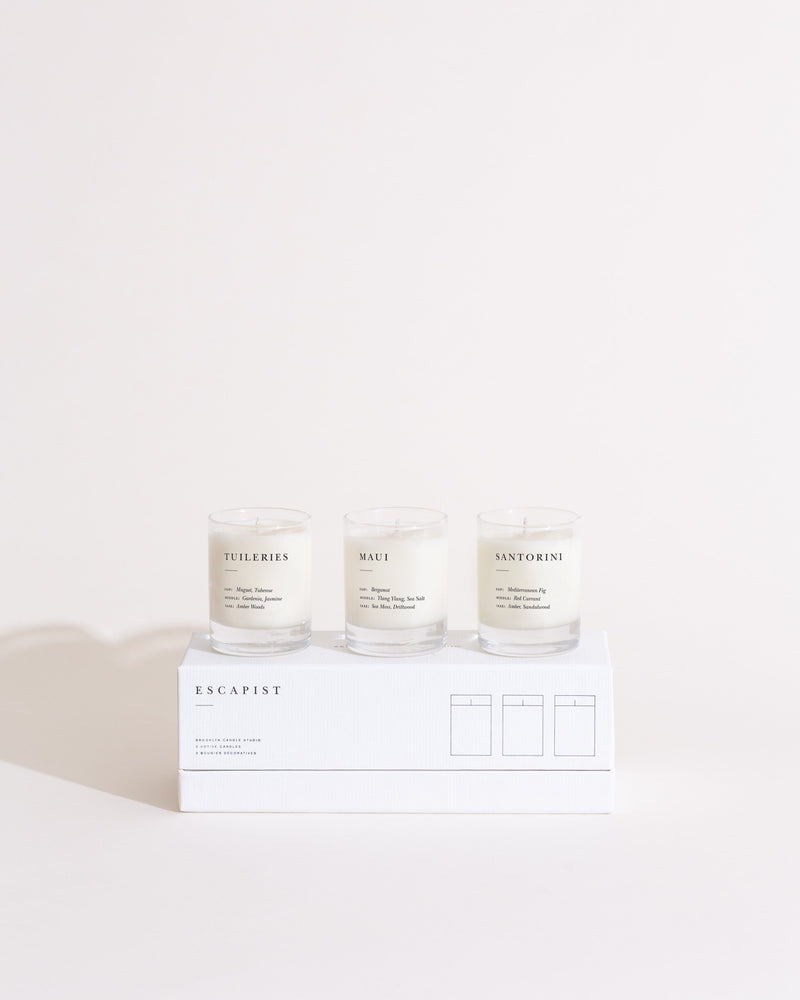 Escapist Mini Candle Set Escapist Collection Brooklyn Candle Studio Fresh + Floral: Santorini / Maui / Tuileries 