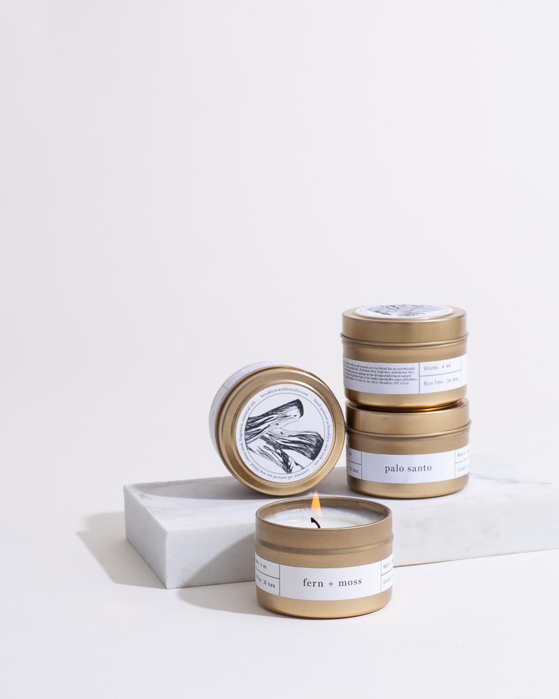 Pick 4 Gold Travel Candles Boxed Set ($64 Value) Mini Candle Tins Brooklyn Candle Studio 