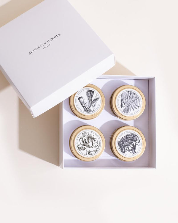 Pick 4 Gold Travel Candles Boxed Set ($64 Value) Mini Candle Tins Brooklyn Candle Studio 